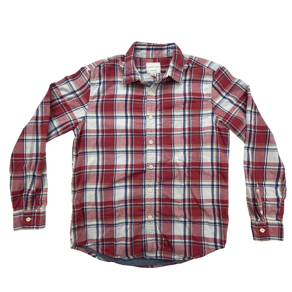 American Eagle Shirt Mens Medium Plaid Super Soft Long Sleeve Button Up Red